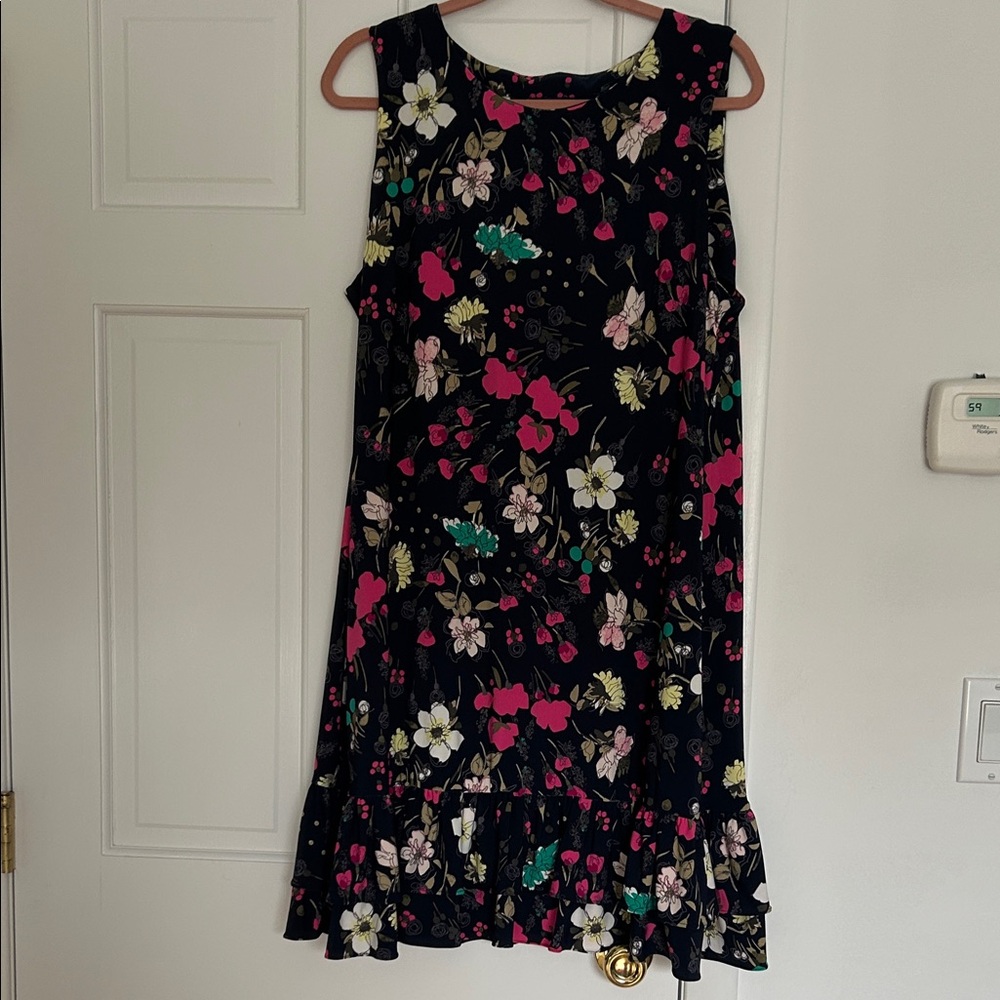 Tommy Hilfiger Floral Sleeveless Ruffle Hem Jersey Shift Dress